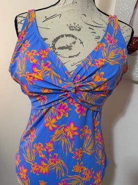 Blue Floral Twist-Front One-Piece Swimsuit by